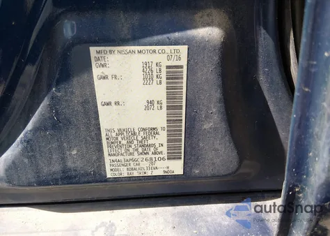 2016 Nissan Altima 2.5 Sr from USA, damaged, VIN 1N4AL3AP6GC268106